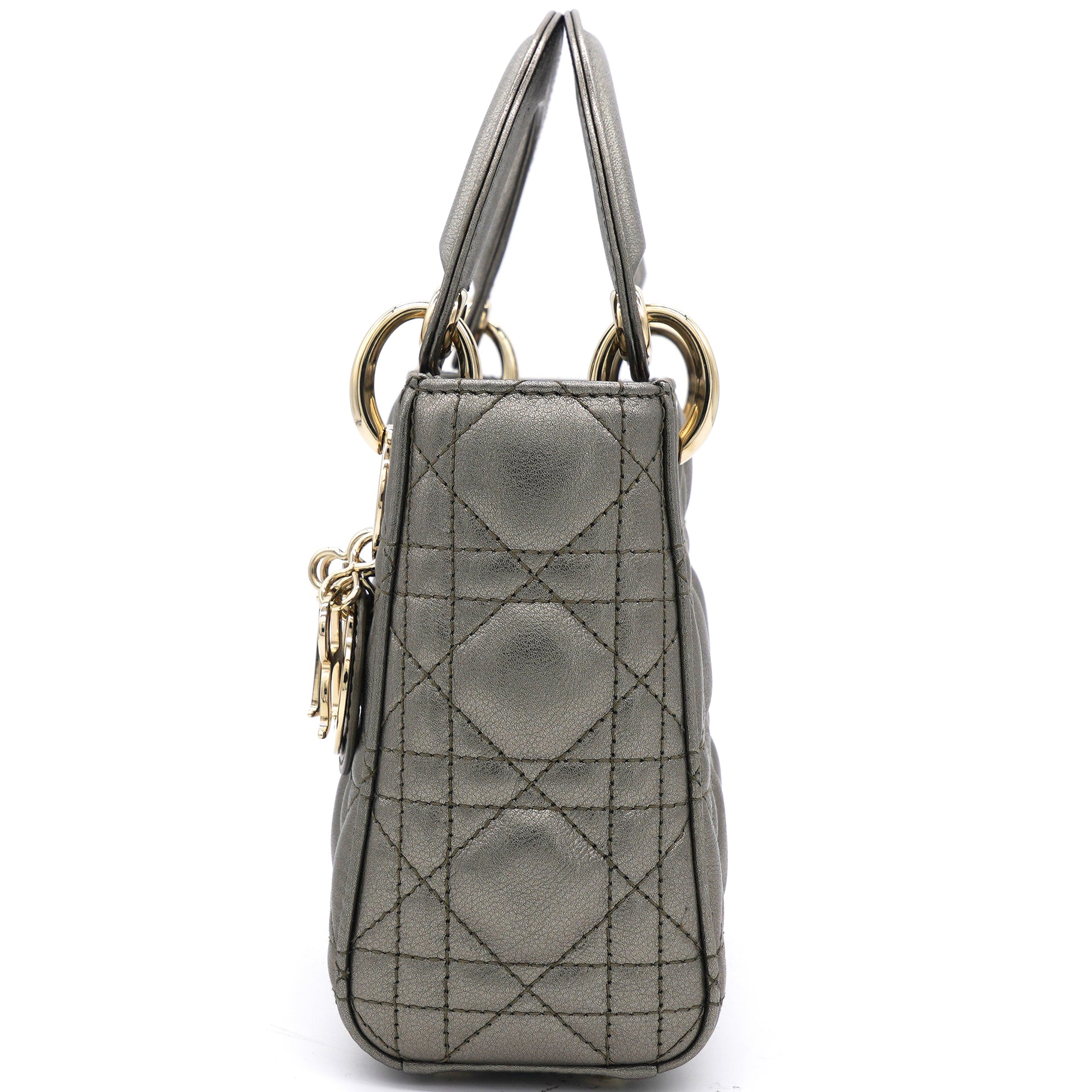 Metallic Cannage Leather Mini Lady Dior Tote