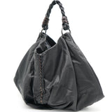 Black Intrecciato Detail Leather Hobo Bag