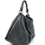 Black Intrecciato Detail Leather Hobo Bag