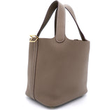 Etoupe Clemence Leather Picotin Lock 18 Bag