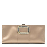 Nude Crystal Embellished Satin Pilgrim Clutch