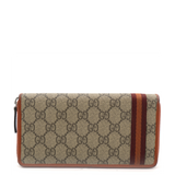 Beige/Orange GG Supreme Canvas and Leather Zip Around Wallet