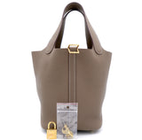 Etoupe Clemence Leather Picotin Lock 18 Bag