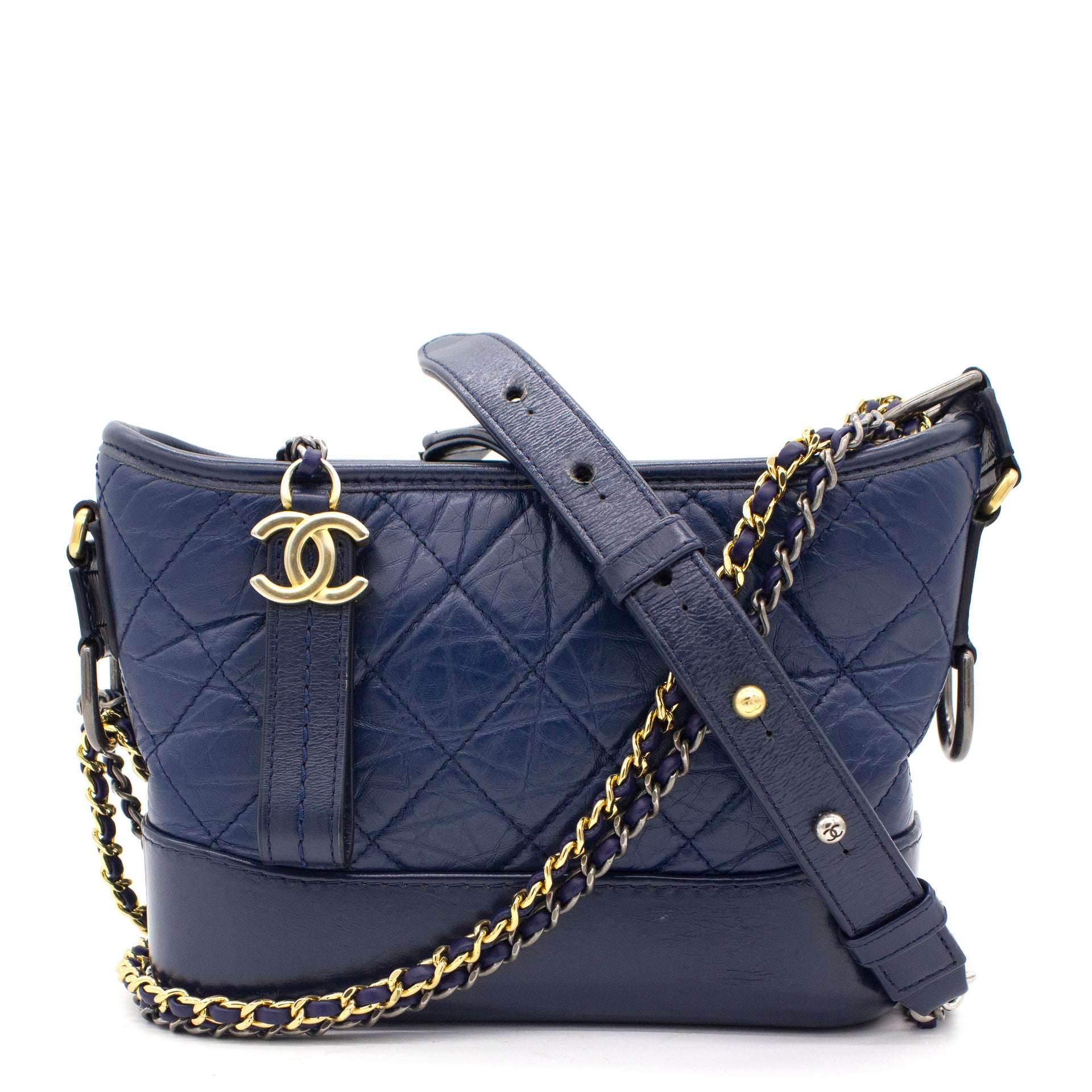 Chanel Gabrielle Hobo Quilted Tweed and Calfskin Small Blue 1637771