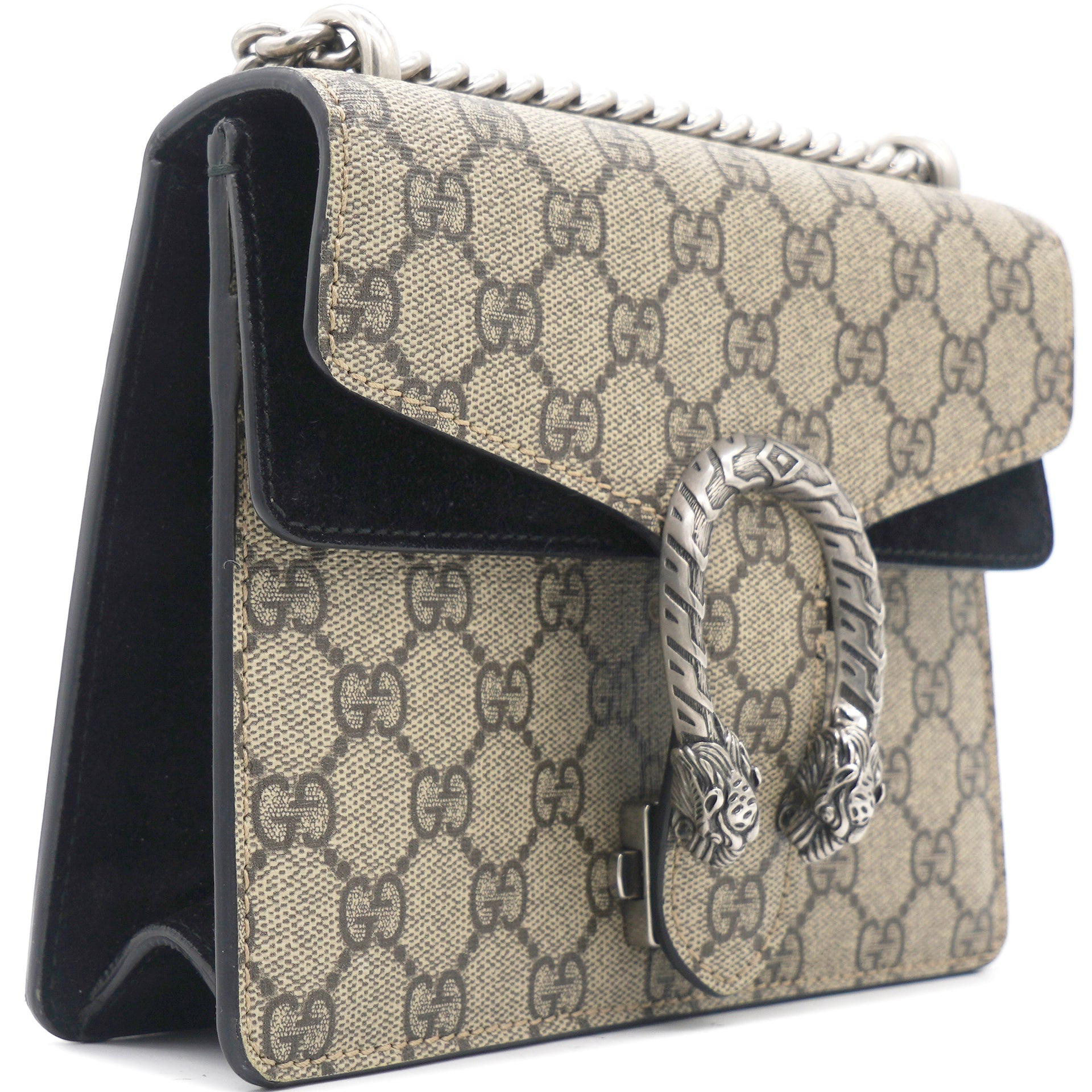 Gucci - NEW Black / Silver Velvet Embossed GG Dionysus Small Shoulder Bag