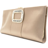 Nude Crystal Embellished Satin Pilgrim Clutch