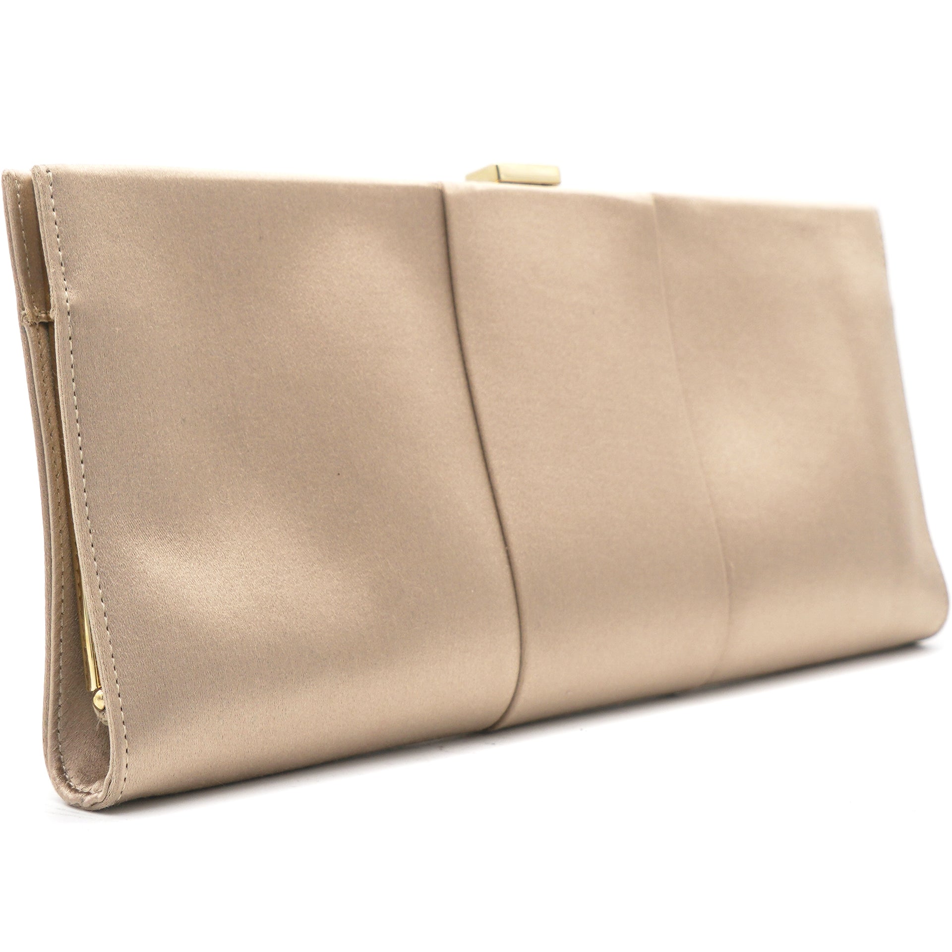 Nude Crystal Embellished Satin Pilgrim Clutch