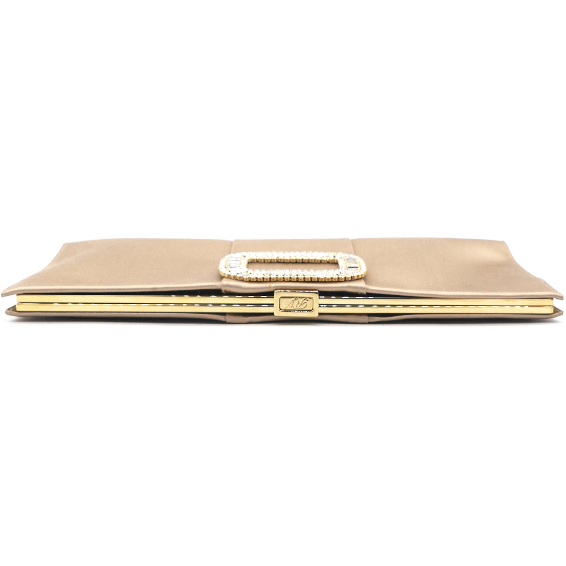 Nude Crystal Embellished Satin Pilgrim Clutch