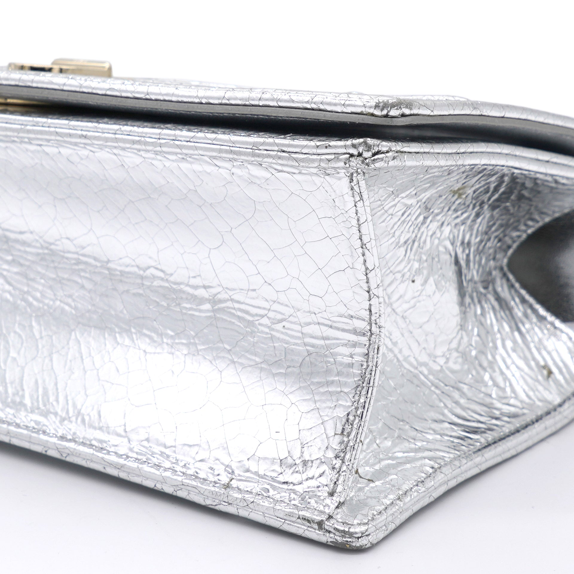 Metallic Silver Crinkled Calfskin Medium Diorama Flap Bag Silver