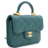 Green Quilted Leather Nano Top Handle Square Classic Flap Bag