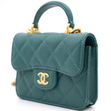 Green Quilted Leather Nano Top Handle Square Classic Flap Bag