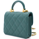 Green Quilted Leather Nano Top Handle Square Classic Flap Bag