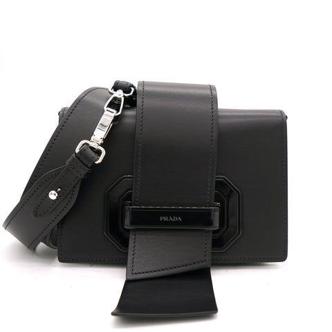 Prada Buckle Box Calf Leather Hobo Bag