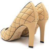 Lambskin Suede Quilted Cap Toe Pumps 37 Beige Black