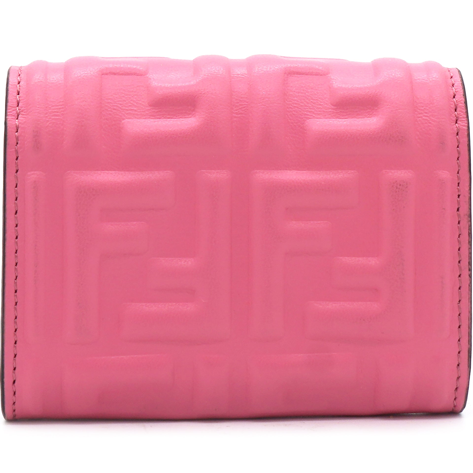 New Fendi Candy Pink Baguette Micro FF Monogram Leather Trifold Wallet