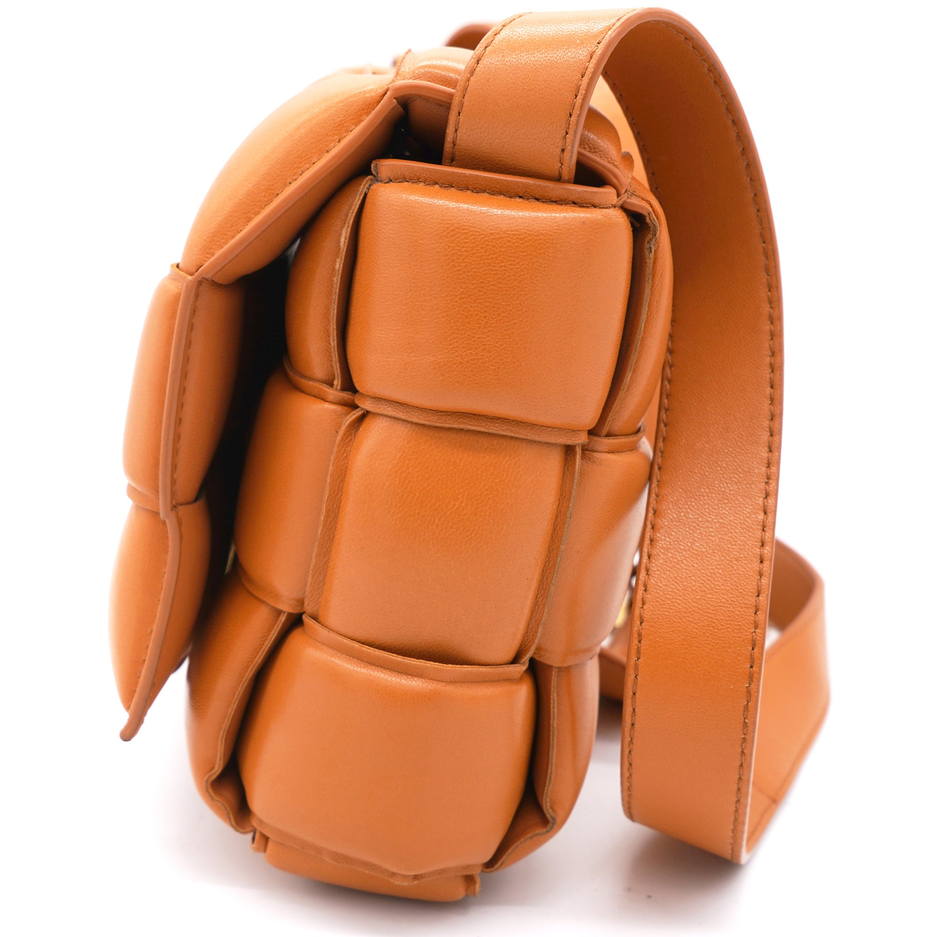 Orange Padded Leather Cassette Crossbody Bag