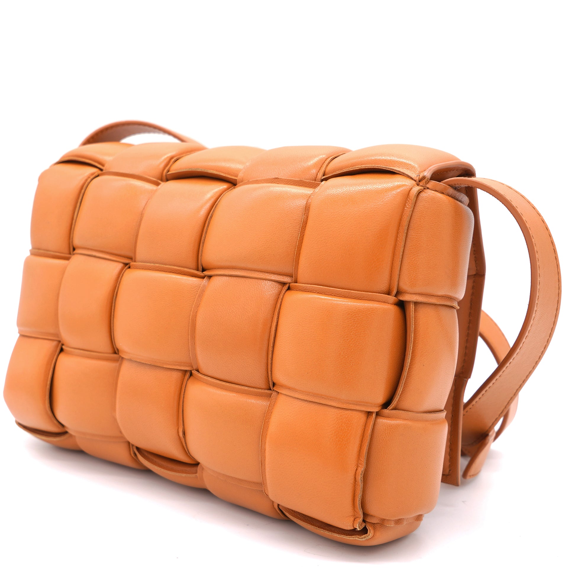 Orange Padded Leather Cassette Crossbody Bag