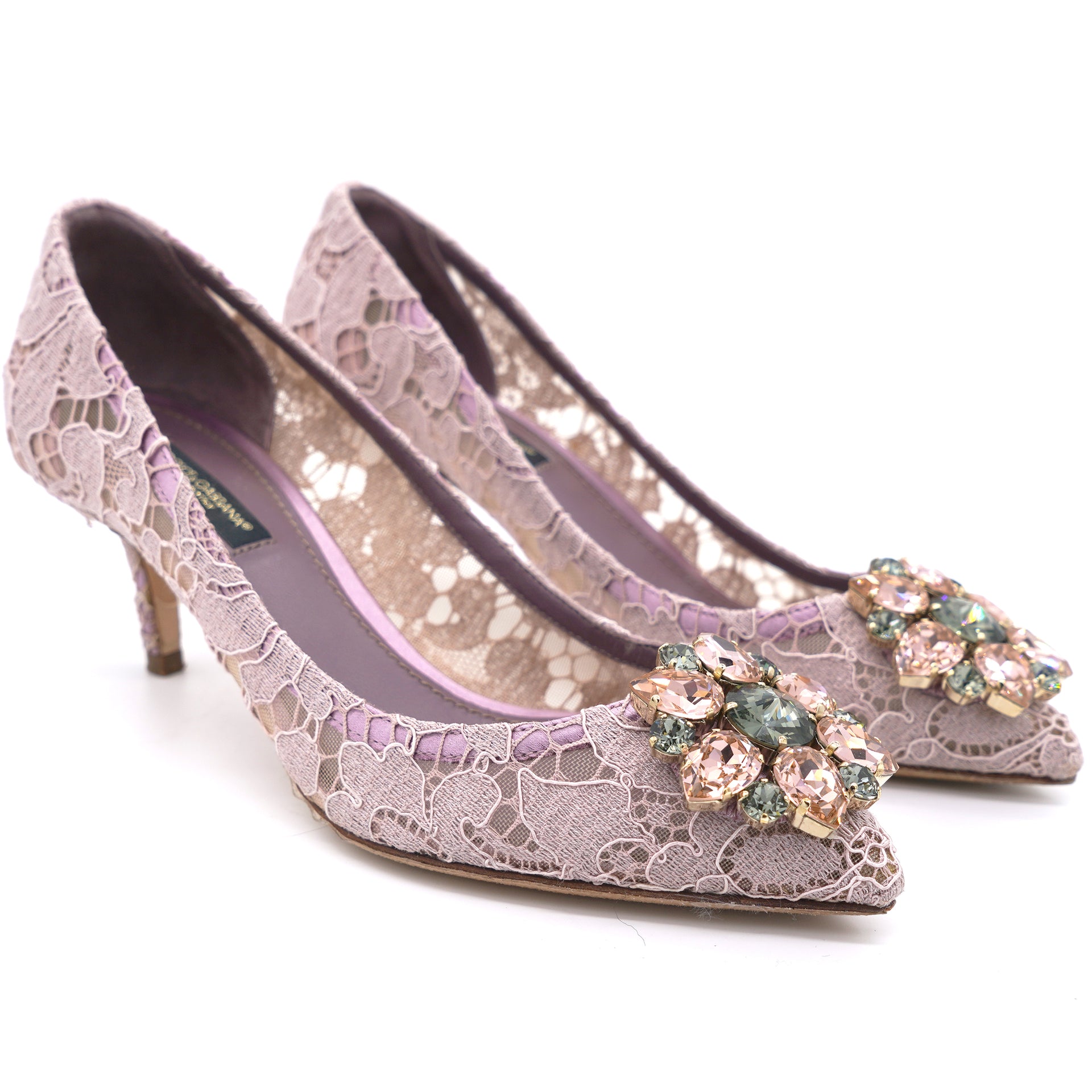 Lavender Lace Bellucci Crystal Embellished Pointed Toe Pumps 36