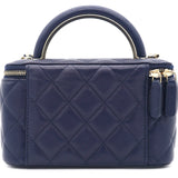 Lambskin Quilted Small Top Handle Vanity Case With Chain Navy