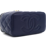 Lambskin Quilted Small Top Handle Vanity Case With Chain Navy