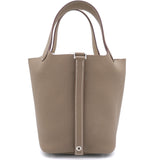 Etoupe Clemence Leather Picotin Lock 18 Bag