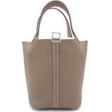 Etoupe Clemence Leather Picotin Lock 18 Bag