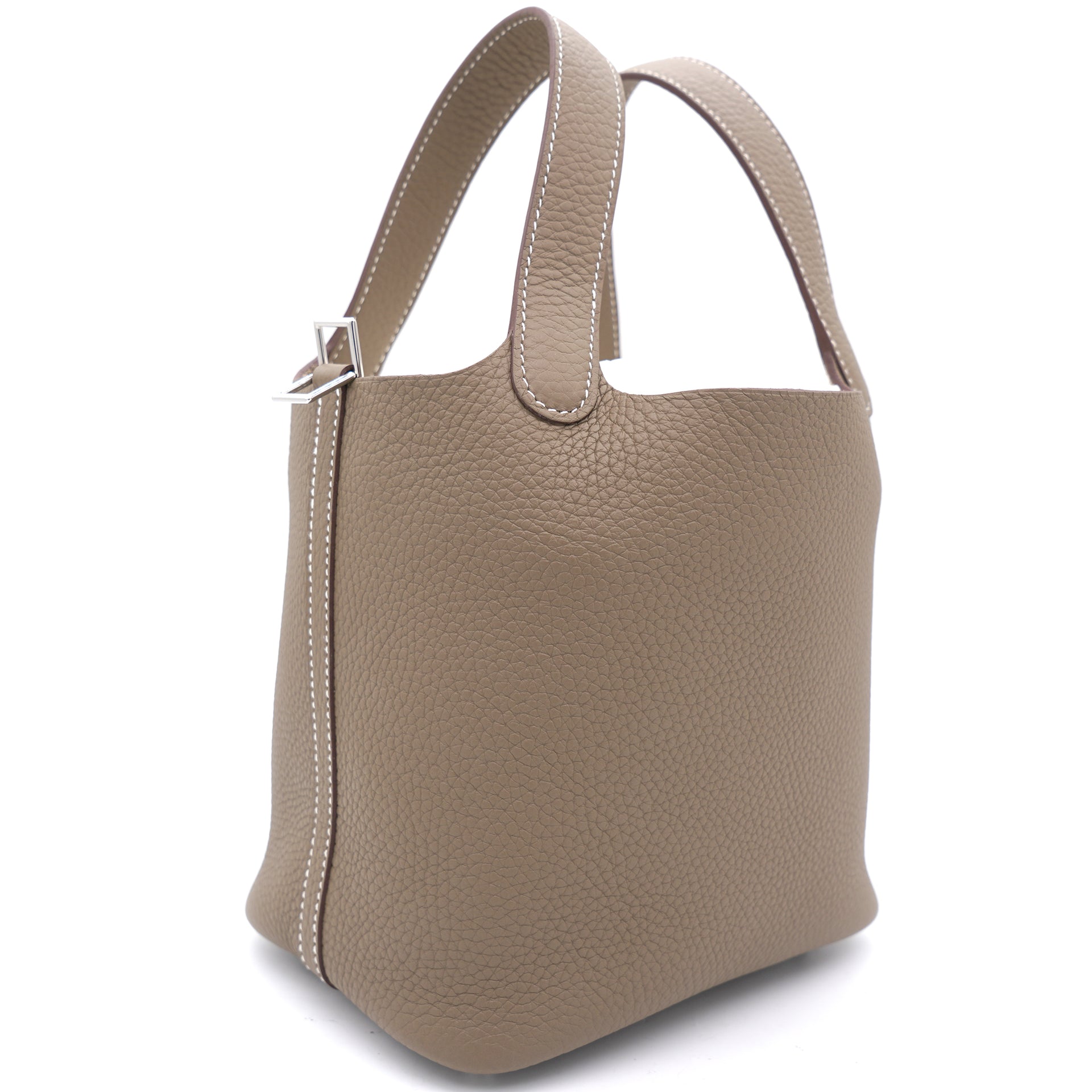 Etoupe Clemence Leather Picotin Lock 18 Bag