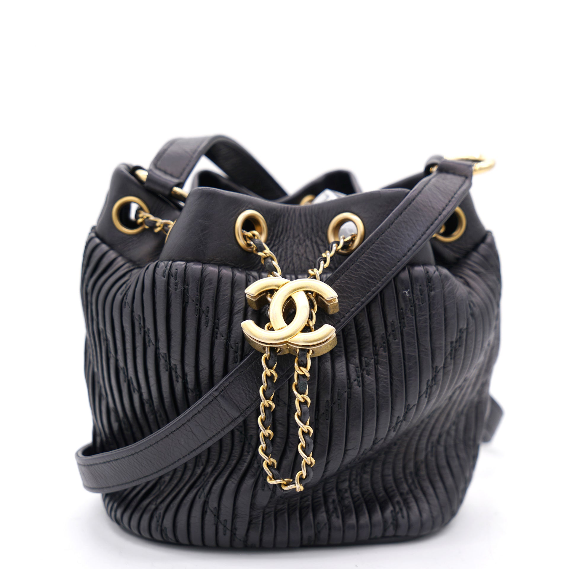 Chanel Mini Bucket Bag Black Lambskin Silver Hardware  Madison Avenue  Couture