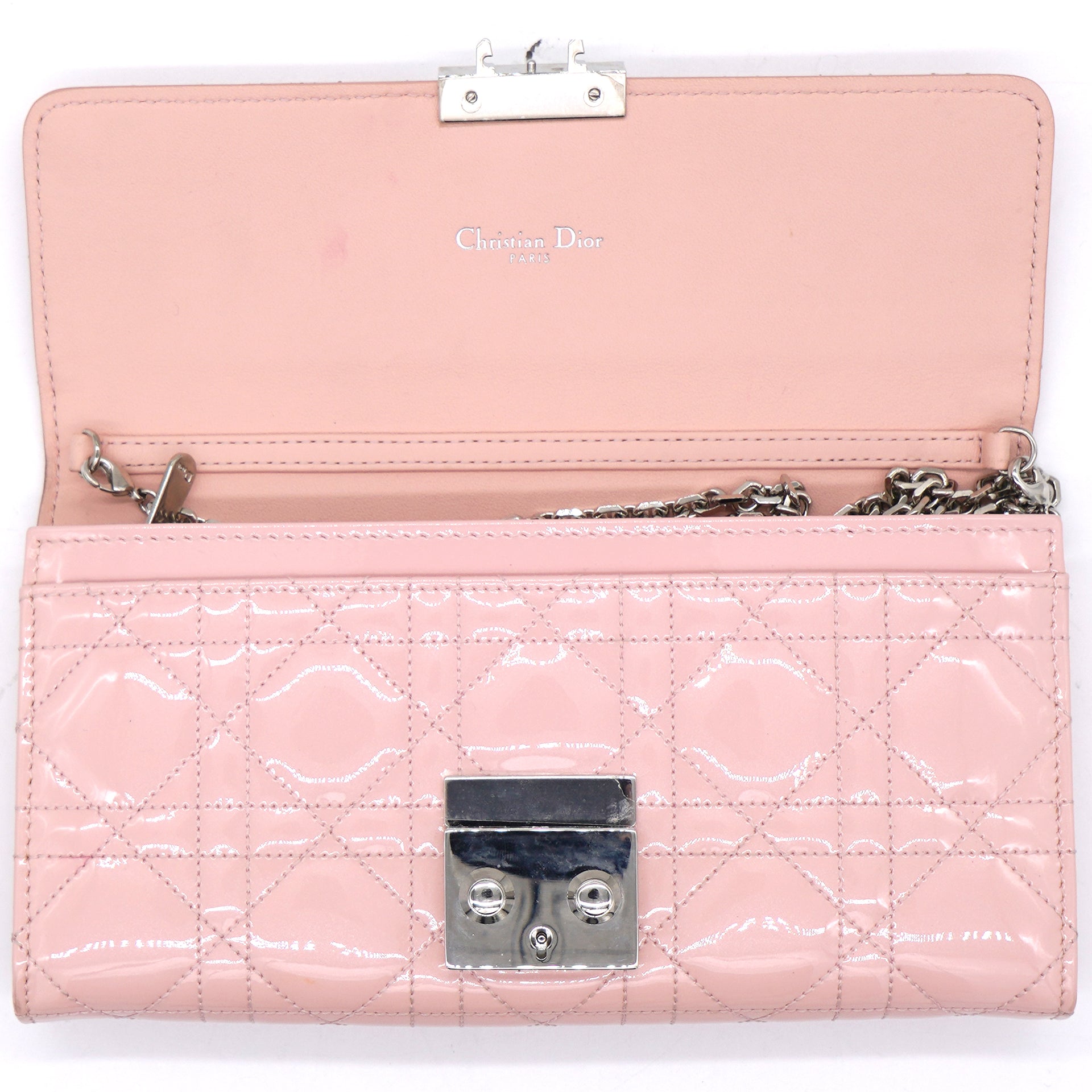 Patent Cannage Miss Dior Promenade Wallet on Chain Light Pink