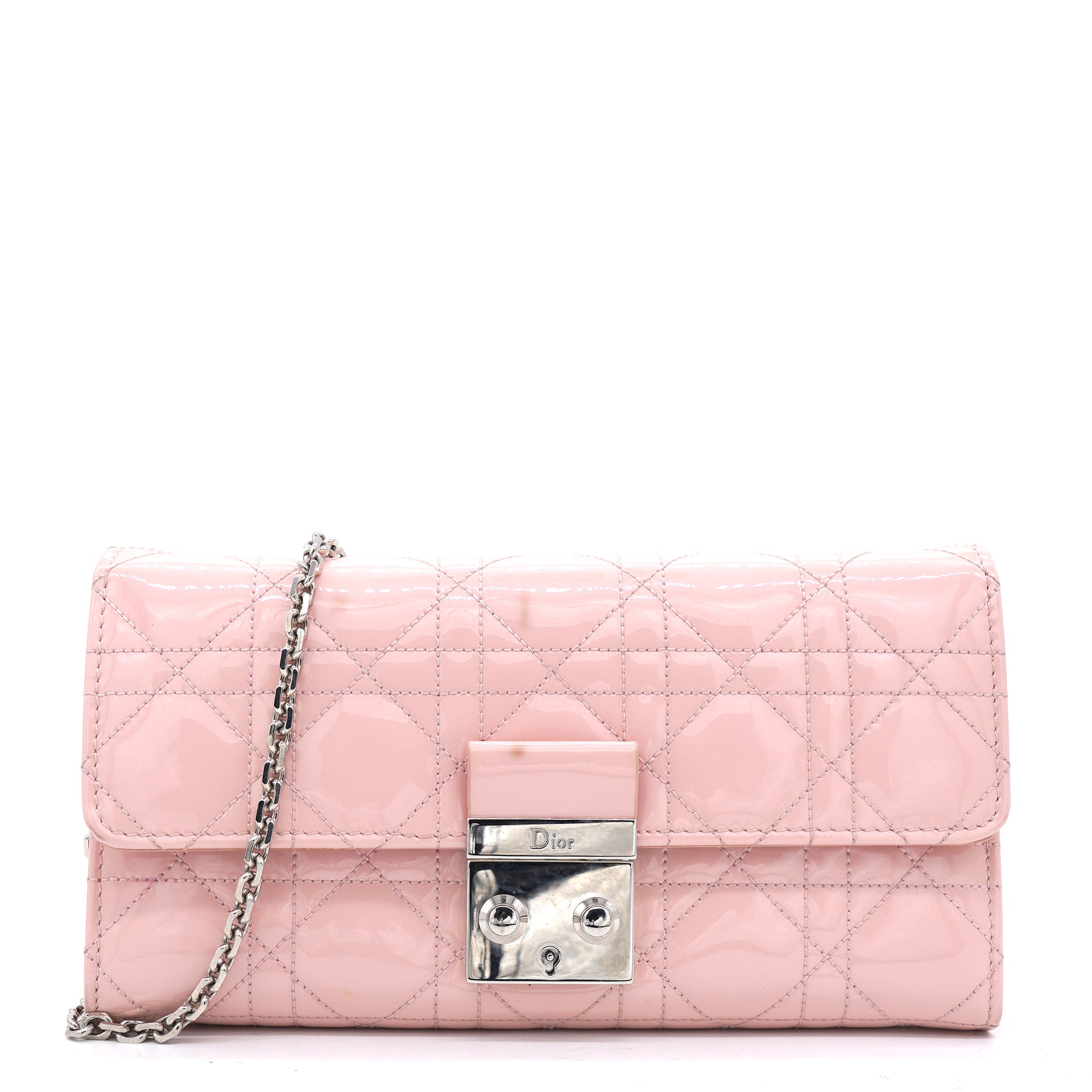 Patent Cannage Miss Dior Promenade Wallet on Chain Light Pink