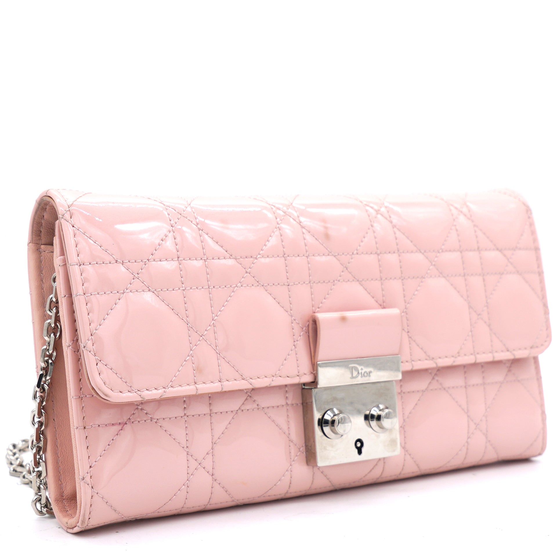 Patent Cannage Miss Dior Promenade Wallet on Chain Light Pink