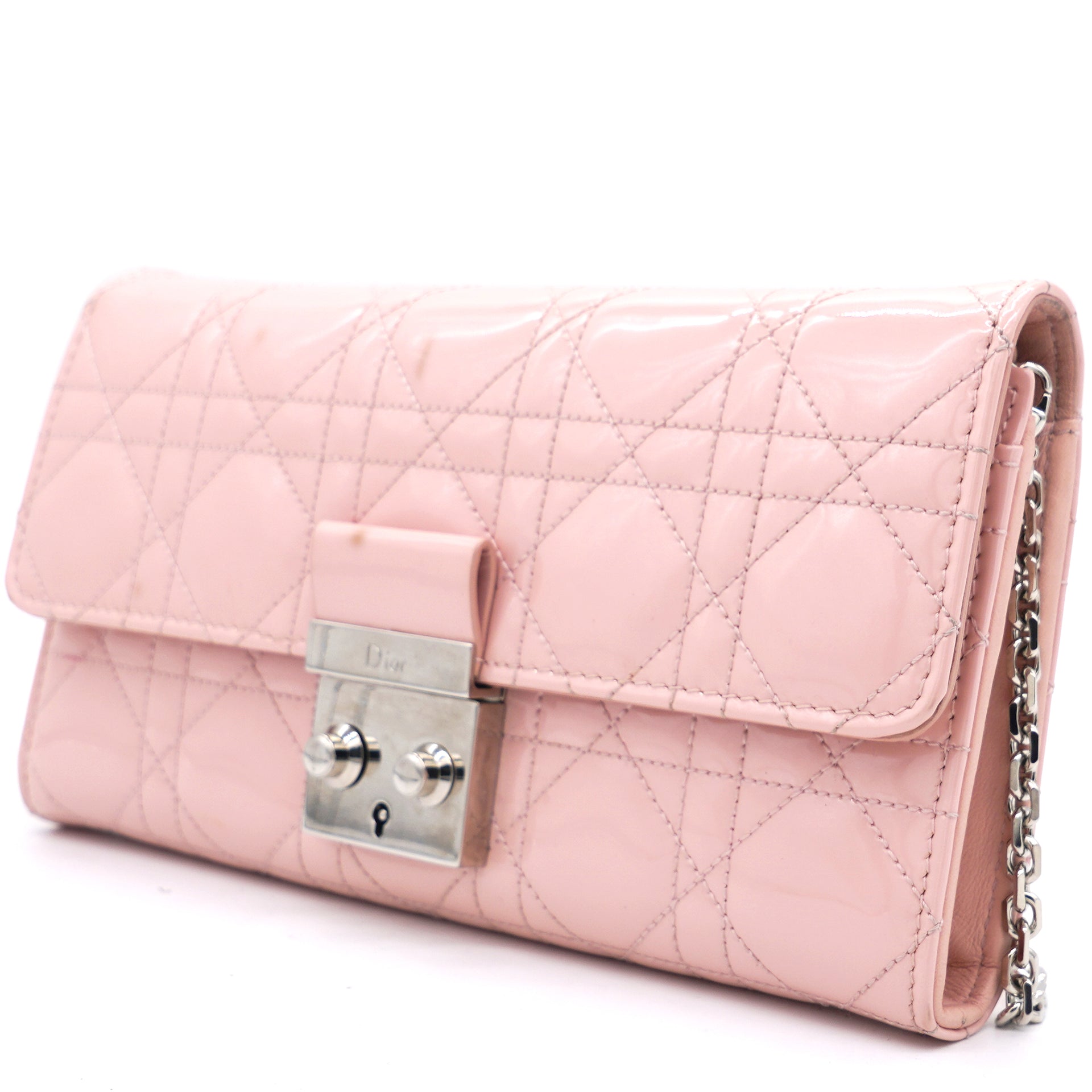 Patent Cannage Miss Dior Promenade Wallet on Chain Light Pink