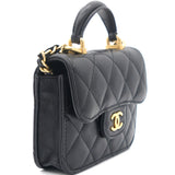 Black Quilted Leather Nano Top Handle Square Classic Flap Bag