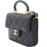 Black Quilted Leather Nano Top Handle Square Classic Flap Bag