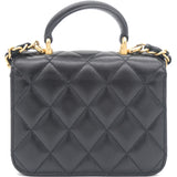 Black Quilted Leather Nano Top Handle Square Classic Flap Bag