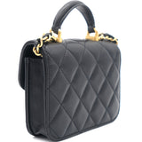 Black Quilted Leather Nano Top Handle Square Classic Flap Bag