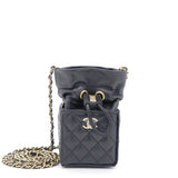 Lambskin Quilted Nano Cube Drawstring Bag Black