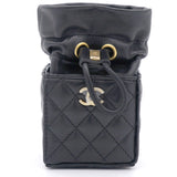 Lambskin Quilted Nano Cube Drawstring Bag Black