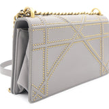 Grey Leather Medium Studded Diorama Flap Shoulder Bag