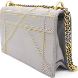 Grey Leather Medium Studded Diorama Flap Shoulder Bag