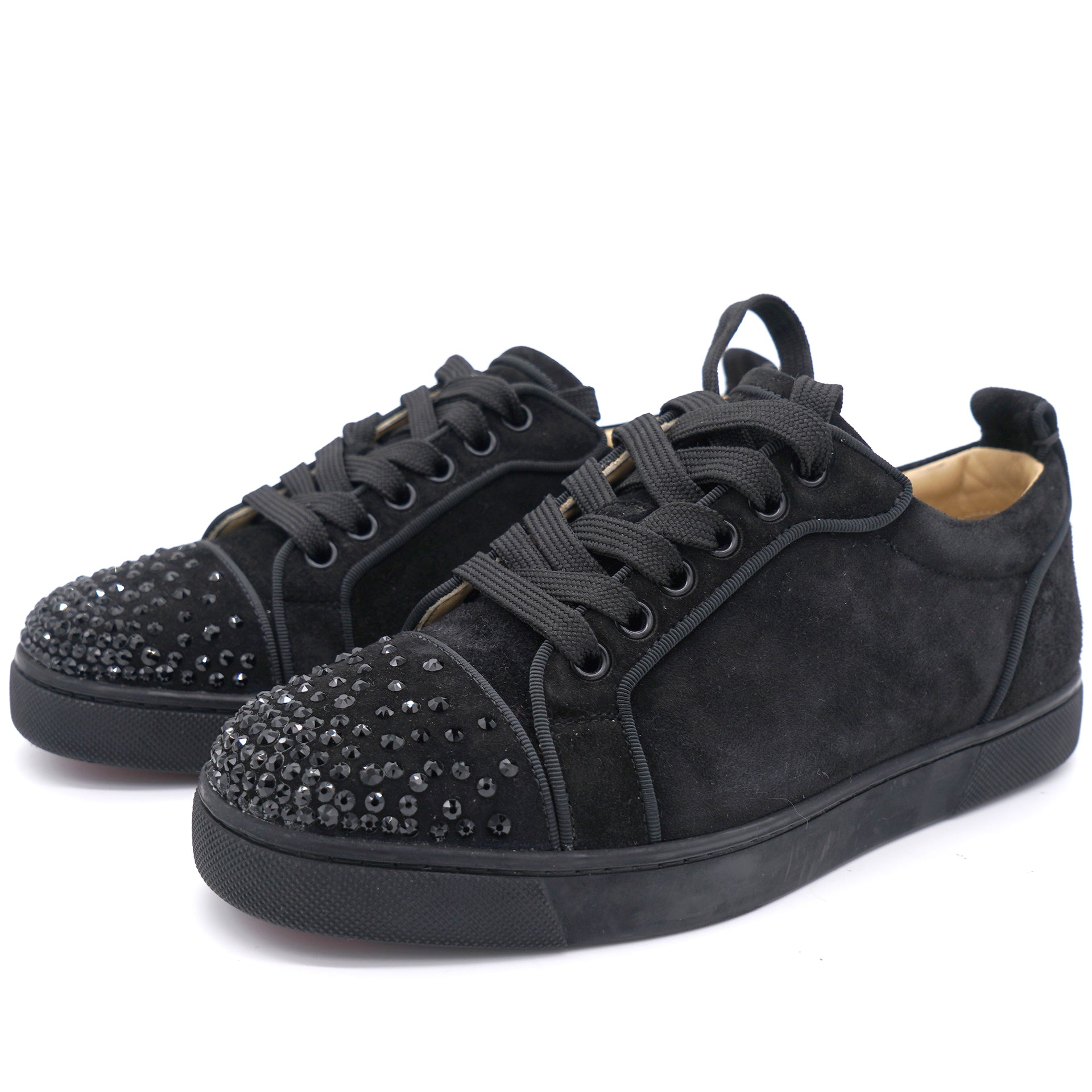 CHRISTIAN LOUBOUTIN Louis Junior Degra Strass Black Suede Low-Top Sneakers  Size 36.5