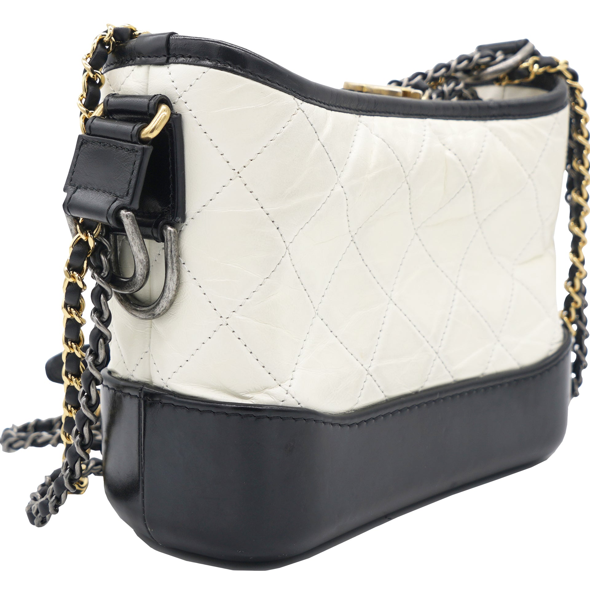 Chanel Gabrielle Hobo Bag Small Black/White in Calfskin with
