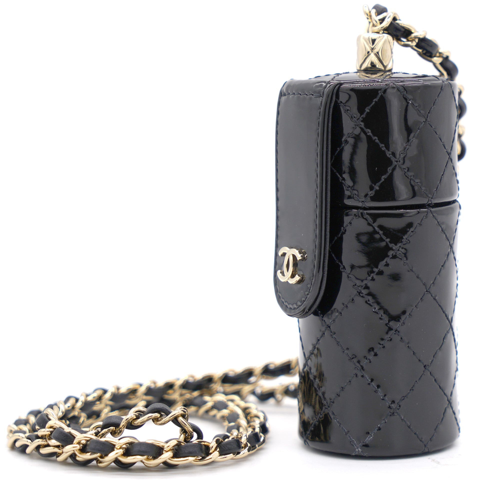 Chanel Black Quilted Patent Leather Lipstick Case On Chain – LuxuryPromise