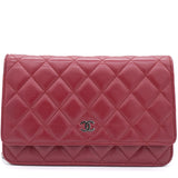 Lambskin Quilted Wallet On Chain WOC Red