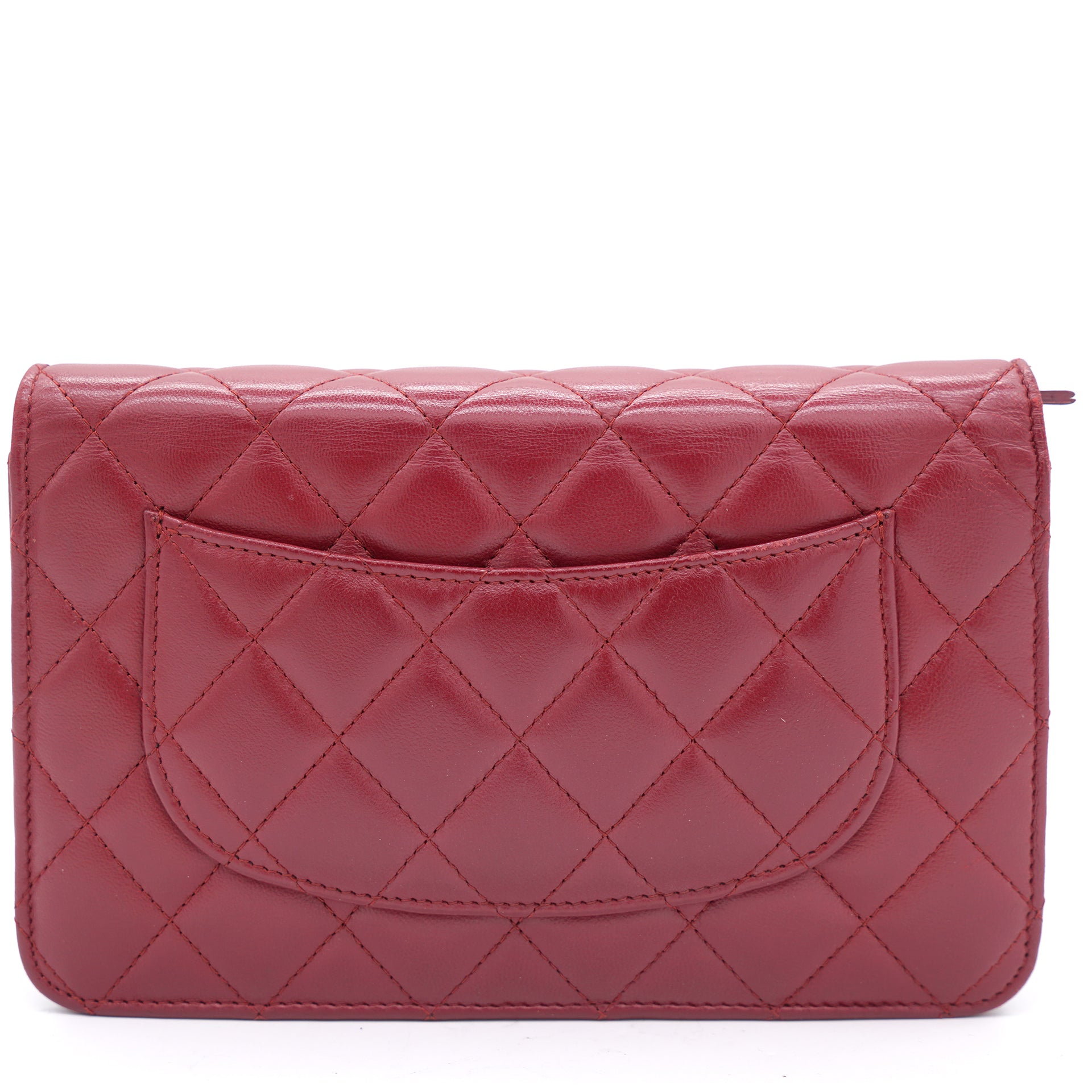 Lambskin Quilted Wallet On Chain WOC Red