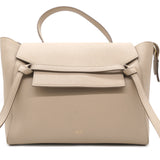 Light Taupe Leather Mini Belt Top Handle Bag