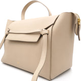 Light Taupe Leather Mini Belt Top Handle Bag