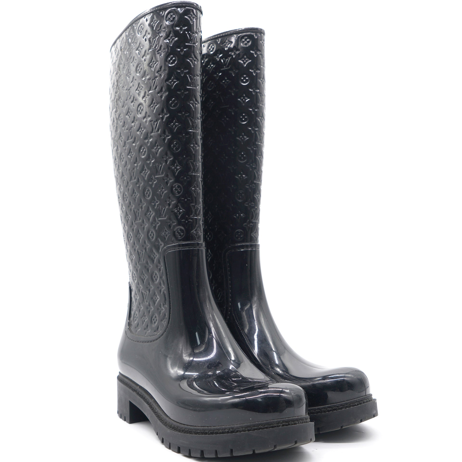 Louis Vuitton Women's 36 Black Rubber Rainboots Tall Rain Boots 111lv9