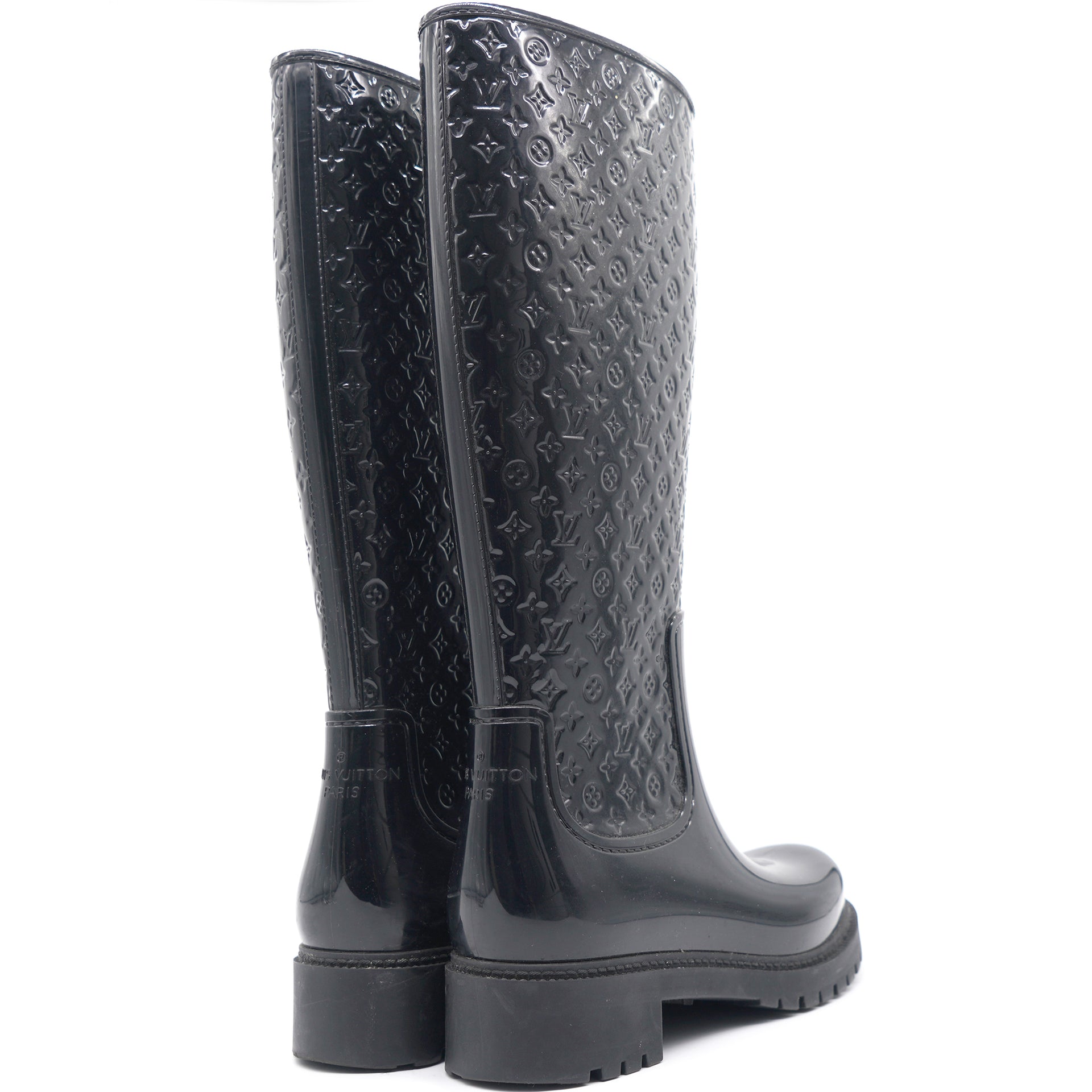 Louis Vuitton Women Black Rubber Rainboots Tall Wellington Boots 37 –  STYLISHTOP