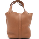 Clemence Leather Picotin Lock 18 Bag Gold